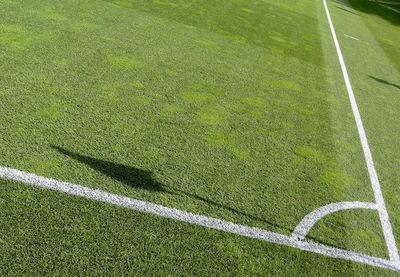 High angle view of soccer field