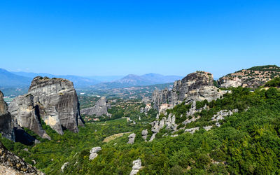 Panoramic view of landscape against clear blue sky