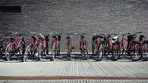 Bicycles parked on footpath