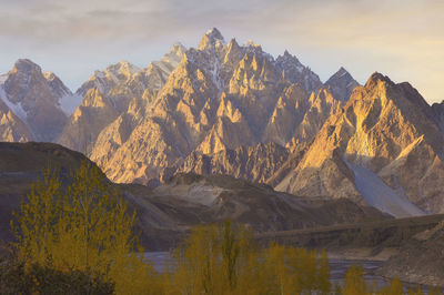 Panoramic view of snowcapped mountains against sky. pakistan 