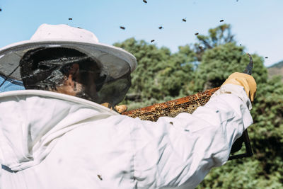 Man holding honeycomb