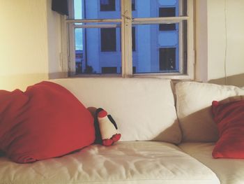 Red bed in bedroom