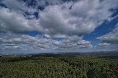 Scenic view of field against cloudy sky