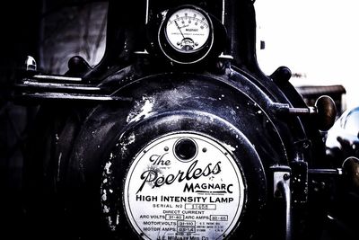 Close-up of clock on motorcycle