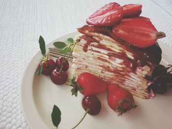 High angle view of fruit salad in plate