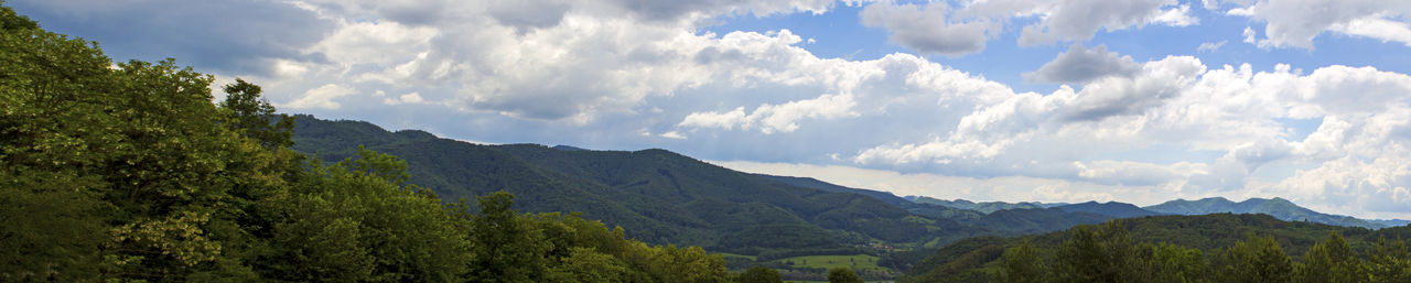 Panoramic view of mountains against sky