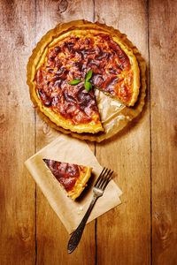 Directly above shot of pizza on table