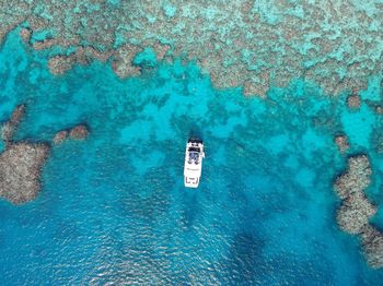 High angle view of floating on sea