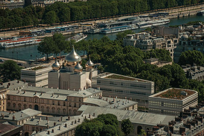 River seine and holy trinity cathedral in a sunny day at paris. the famous capital of france.