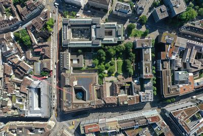 High angle view of buildings in city