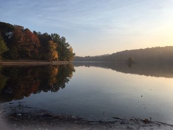 Reflection of trees in calm lake