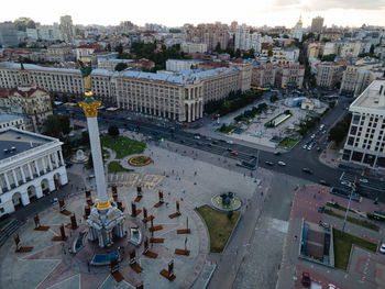 High angle view of street amidst buildings in city