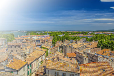 Roofs of old european houses in soft sunlight, arles, france