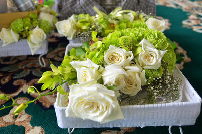 Close-up of rose bouquet on table