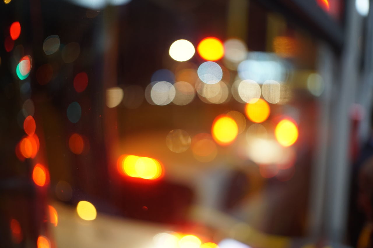 DEFOCUSED IMAGE OF ILLUMINATED LIGHTS