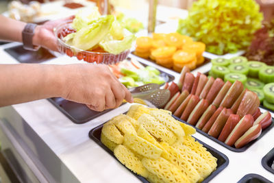 High angle view of person having food