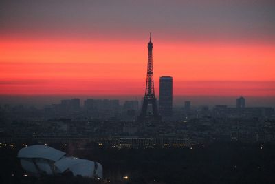 City skyline at sunset