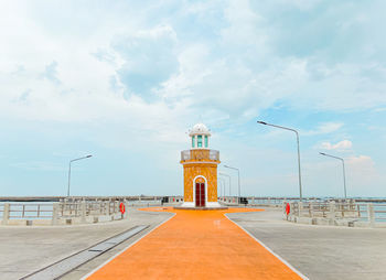Panorama of the morning atmosphere,lighthouse of ang sila market, the center of chonburi's seafood.