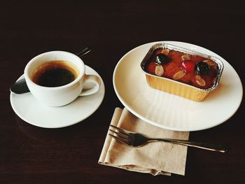 High angle view of breakfast on table