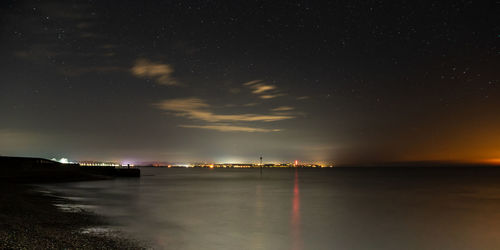 Scenic view of sea against sky at night