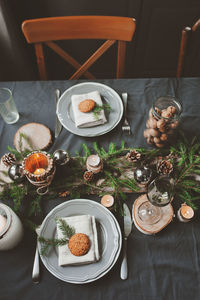 High angle view of dining table