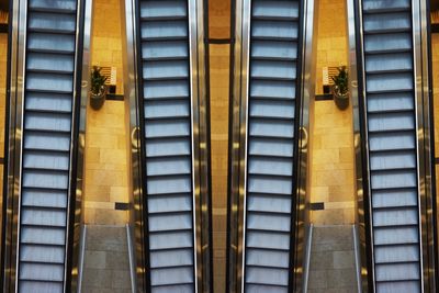 High angle view of escalators in building