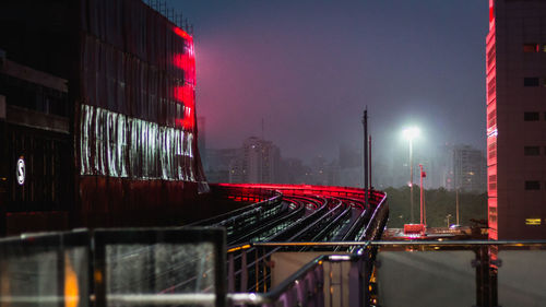 Illuminated city against sky at night