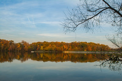 Reflection of trees in lake against sky during autumn