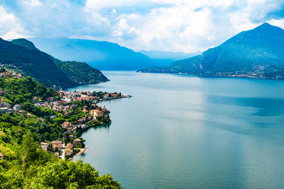 Panorama of lake como, with tremezzina, menaggio, bellano, photographed from village of verginate.