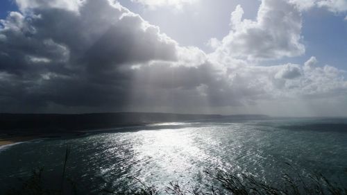 Scenic view of sea against cloudy sky