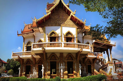 Low angle view of temple building against sky