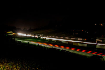 Light trails on road at night