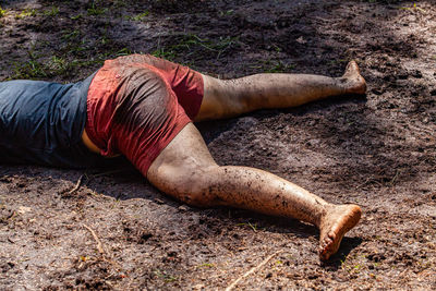 High angle view of lying down on field