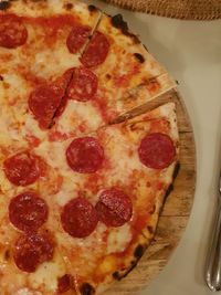 High angle view of pizza on table