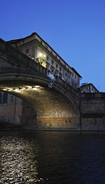 Bridge over river against buildings