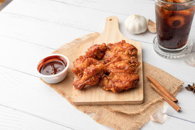 High angle view of food on table