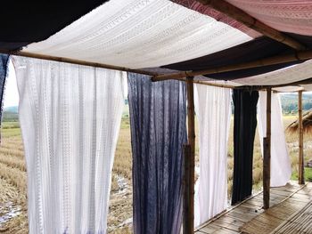 Close-up of clothes drying on beach