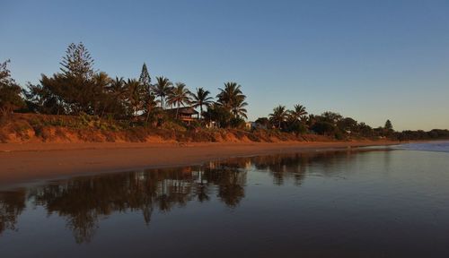 Scenic view of lake against clear sky