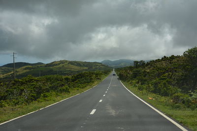 Empty road against cloudy sky