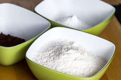 High angle view of ice cream in bowl on table