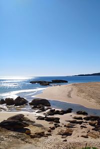 Scenic view of beach against clear sky