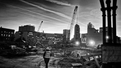 People in city against clear sky