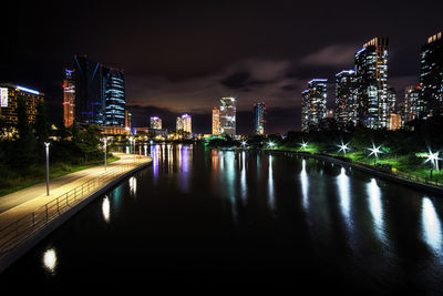 City lit up at night