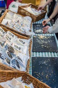 Wicker basket for sale at market stall