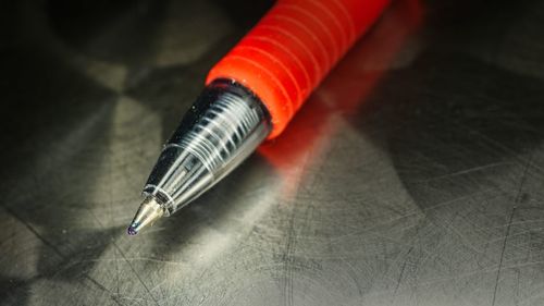 High angle view of pen on table