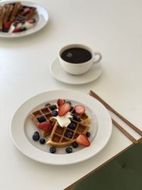 High angle view of dessert in plate on table