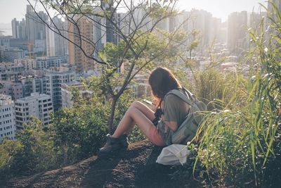 Woman sitting in park