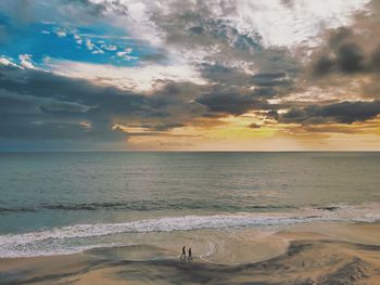 Aerial view of people walking on shore at beach