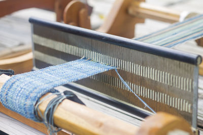 Close-up of loom in factory