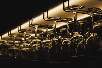 Empty wineglasses on rack